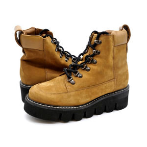 & Other Stories Tan Suede Platform Combat Boots with Black Soles
